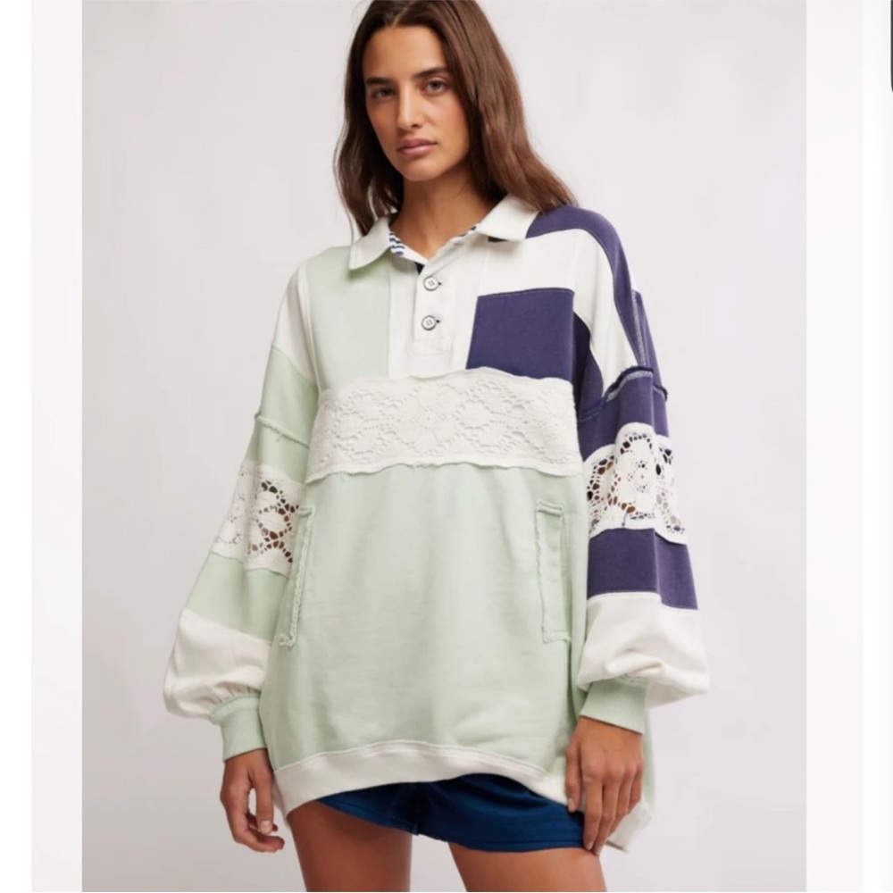 NWT FREE PEOPLE american dream polo in nautical combo